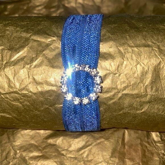 Blue Circle Rhinestone Charm Hair Tie Ponytail Holder Bracelet - Picture 1 of 5